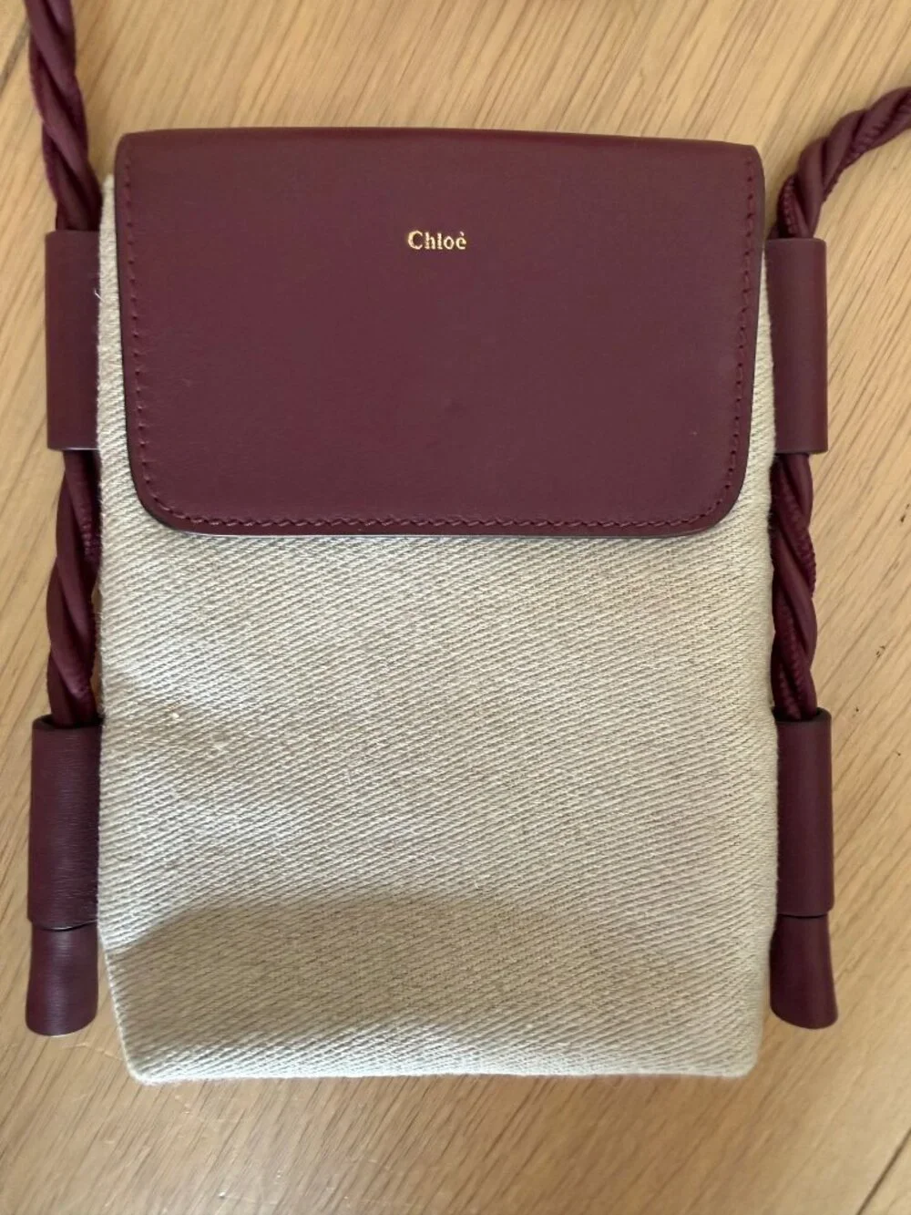 Chloe Key Phone Pouch Crossbody - Ivory/Burgundy